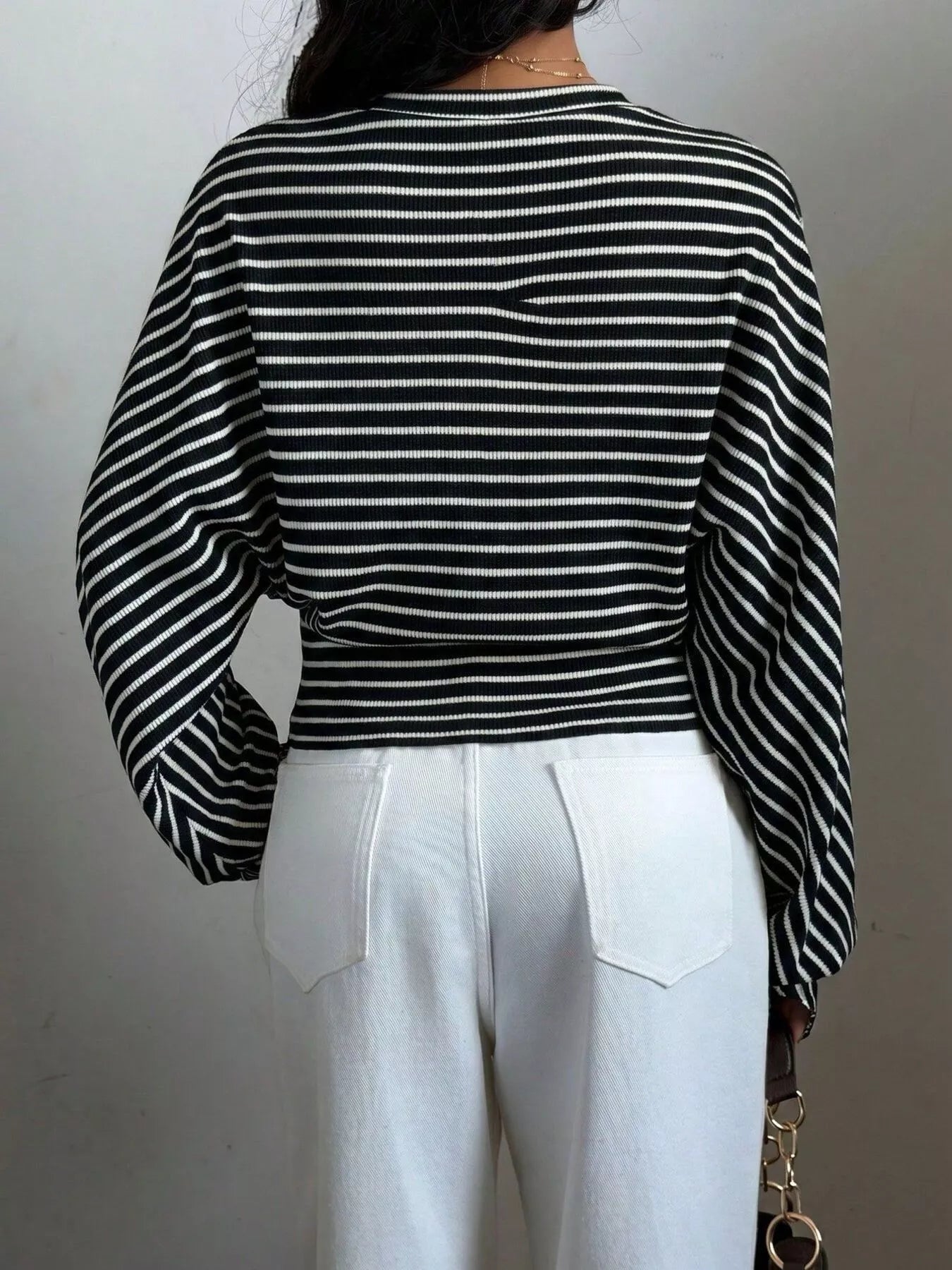 Trendsi Casual Striped Batwing Sleeve T-Shirt -