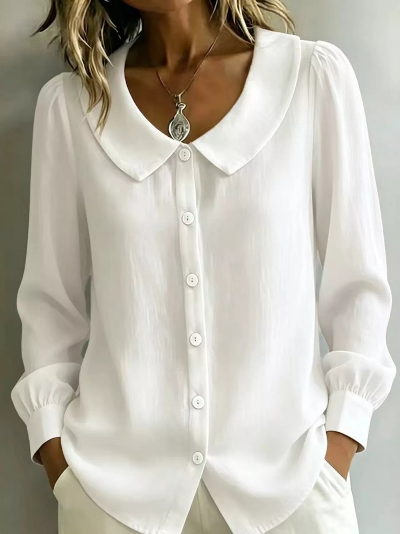 Trendsi Full Size Peter Pan Collar Button-Down Shirt Plus Size -