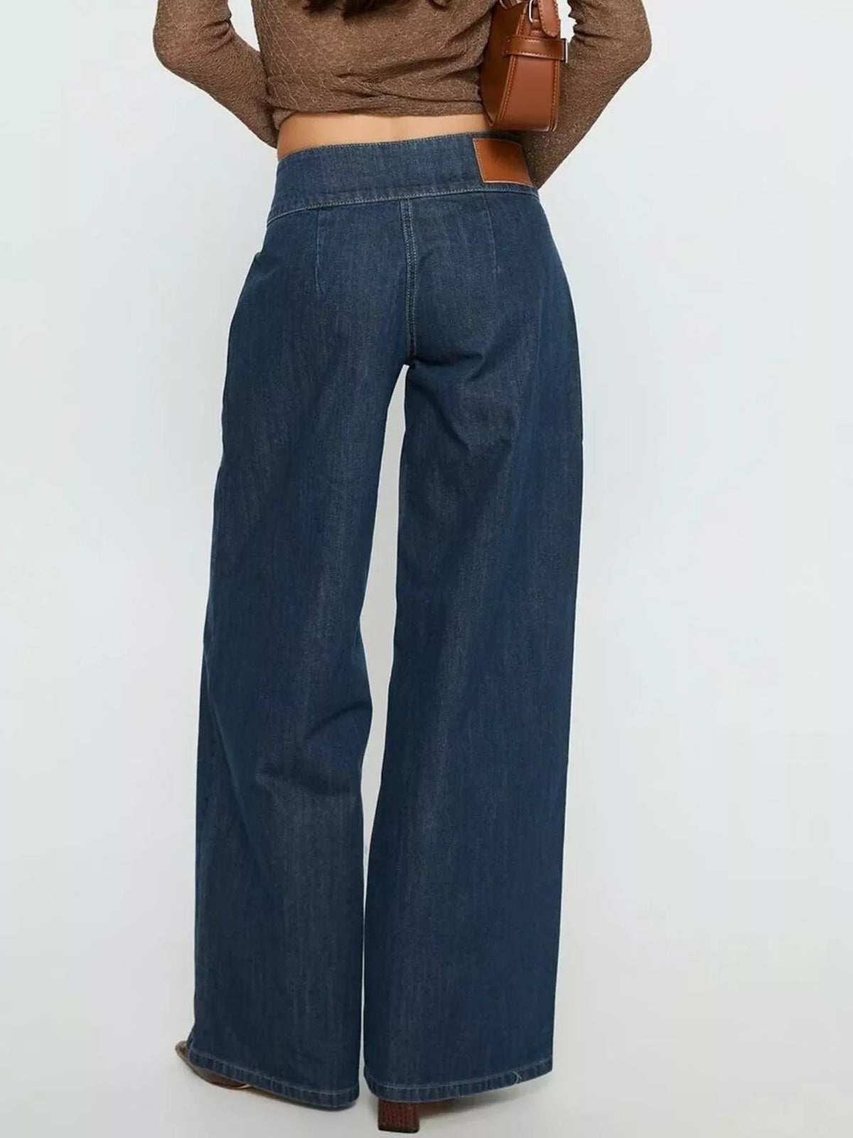 High-Waisted Wide-Leg Jeans with Zip Pockets, back view