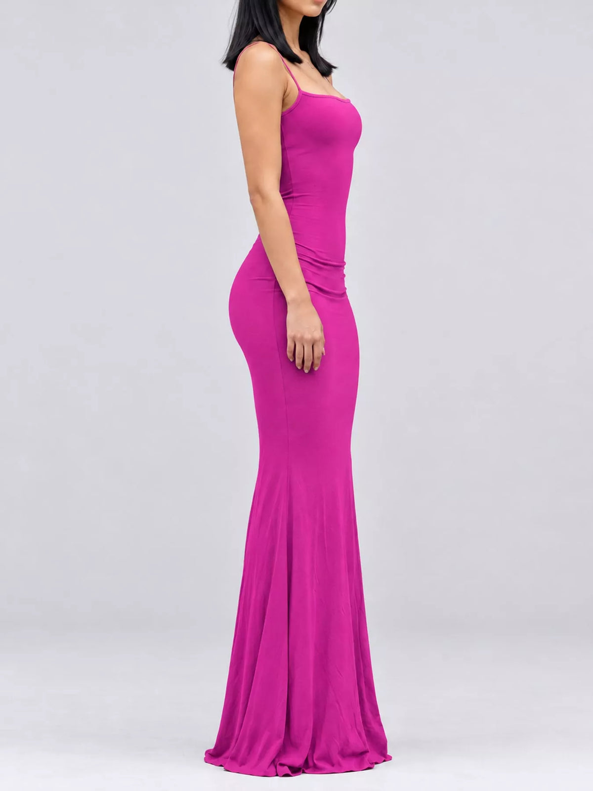 Square neck spaghetti-strap maxi dress, side view