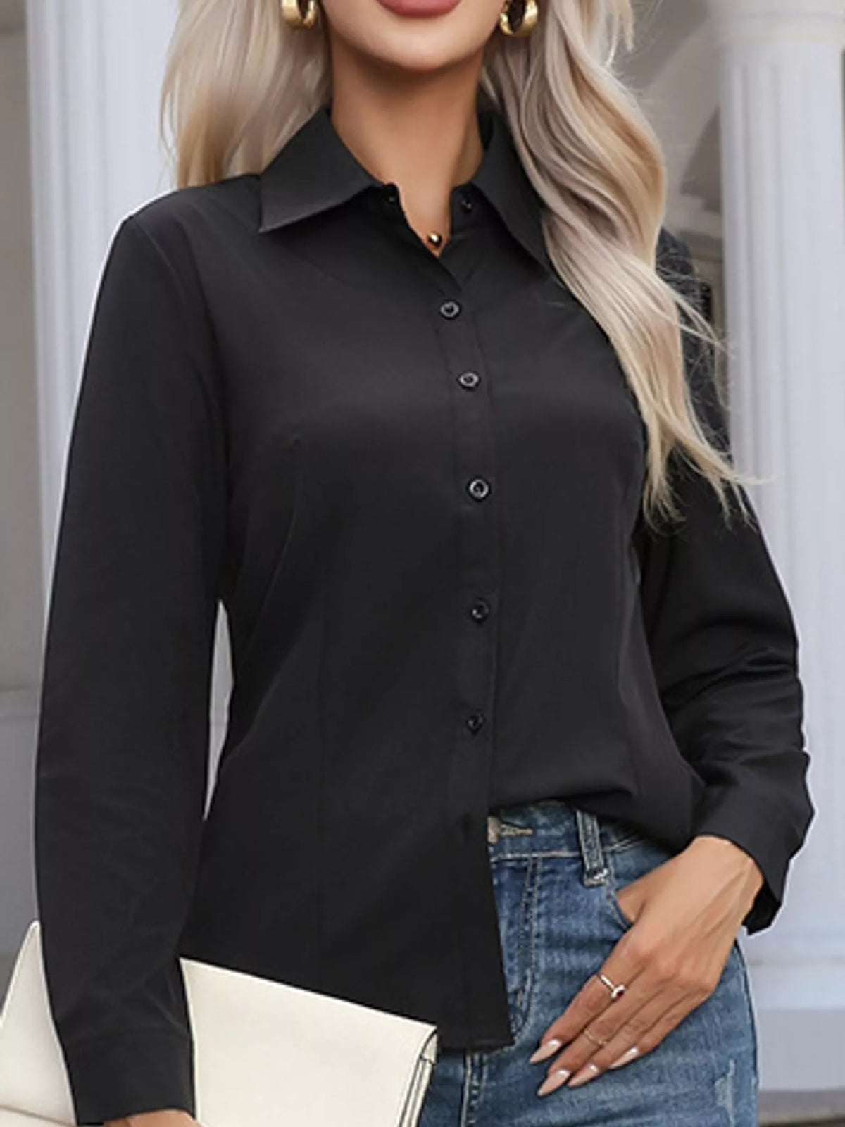 Black button-down long sleeve shirt