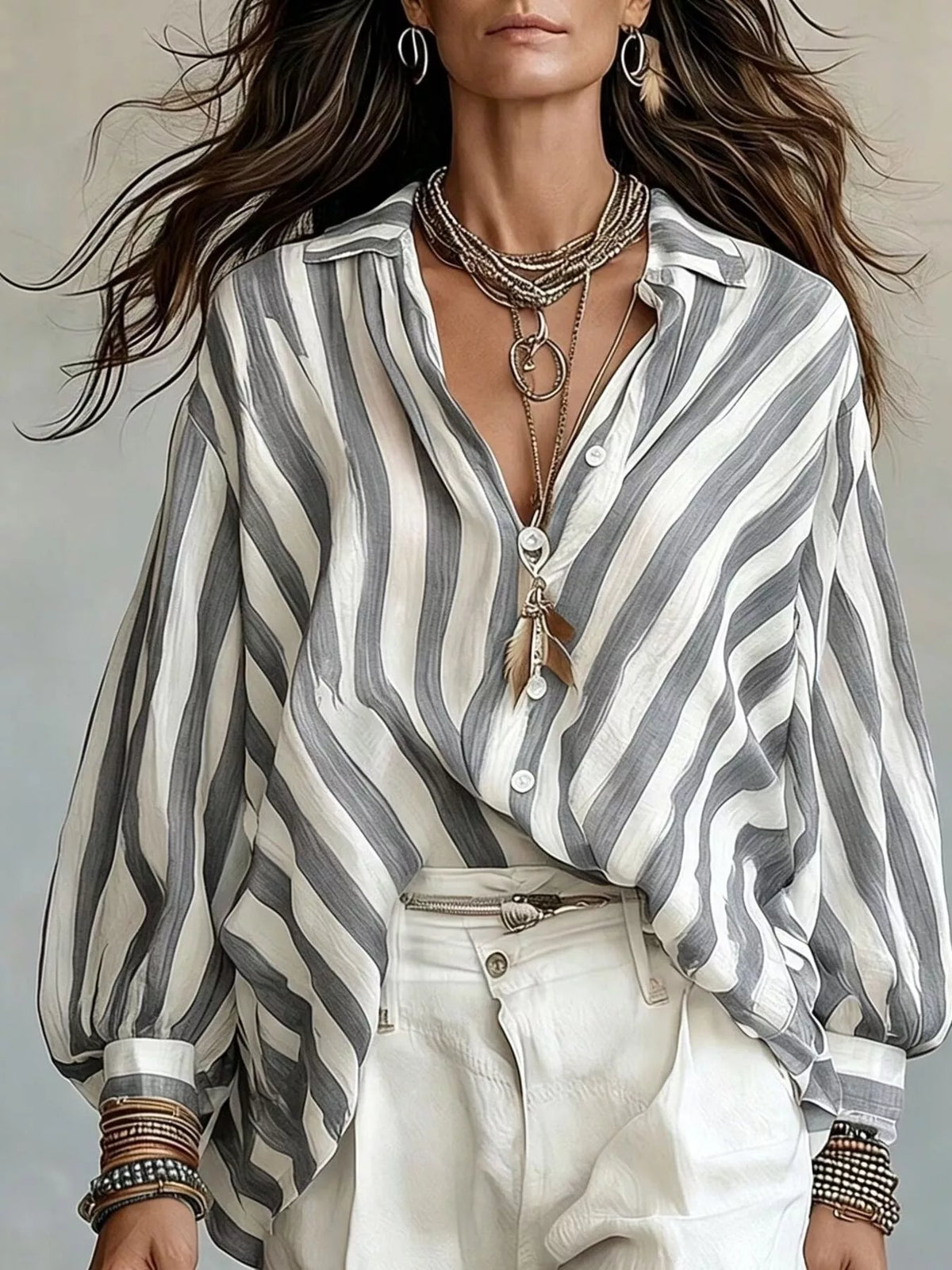 Trendsi Striped Loose Fit Shirt -