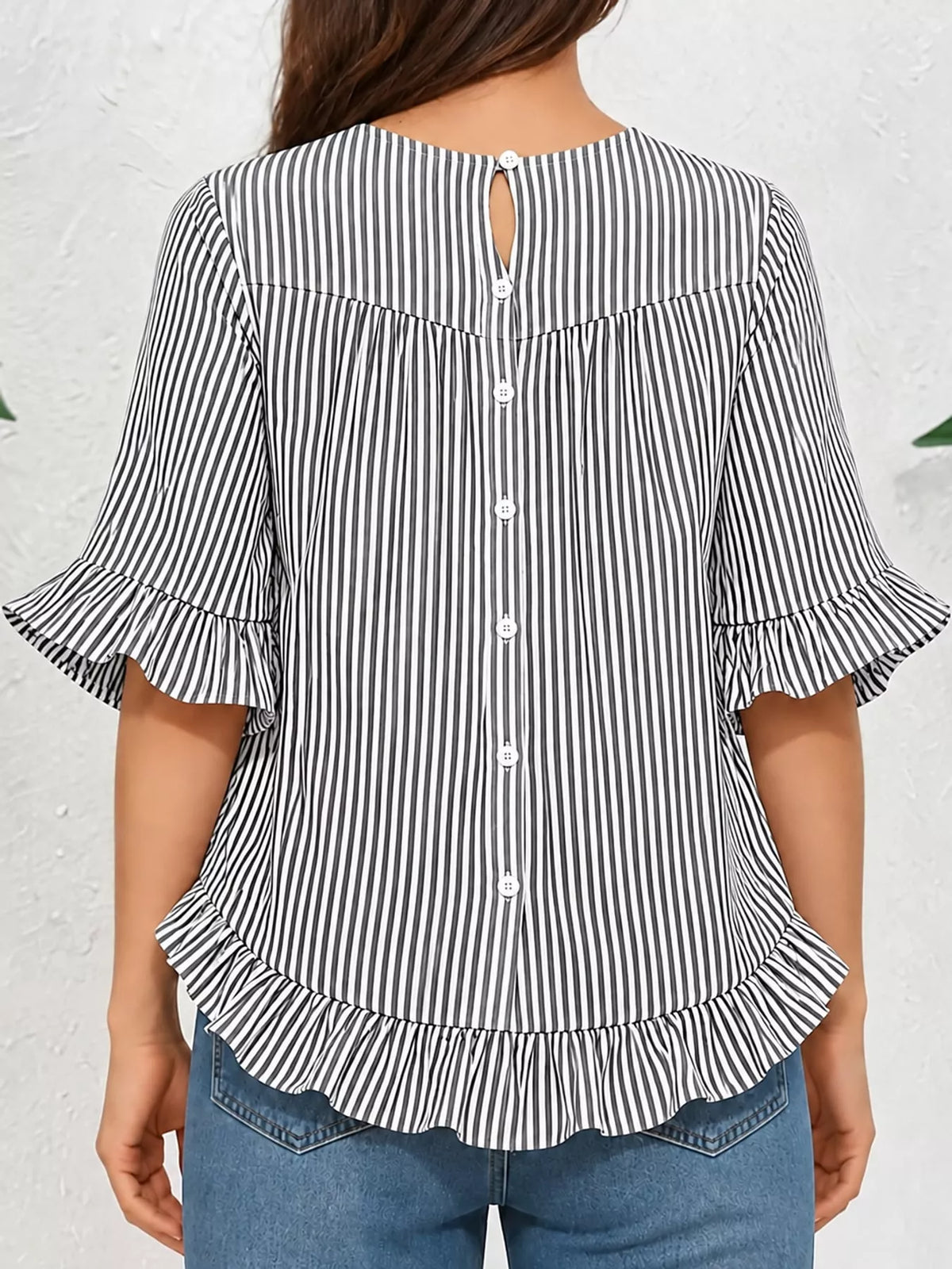 Ruffle Hem Short Sleeve Blouse — back view