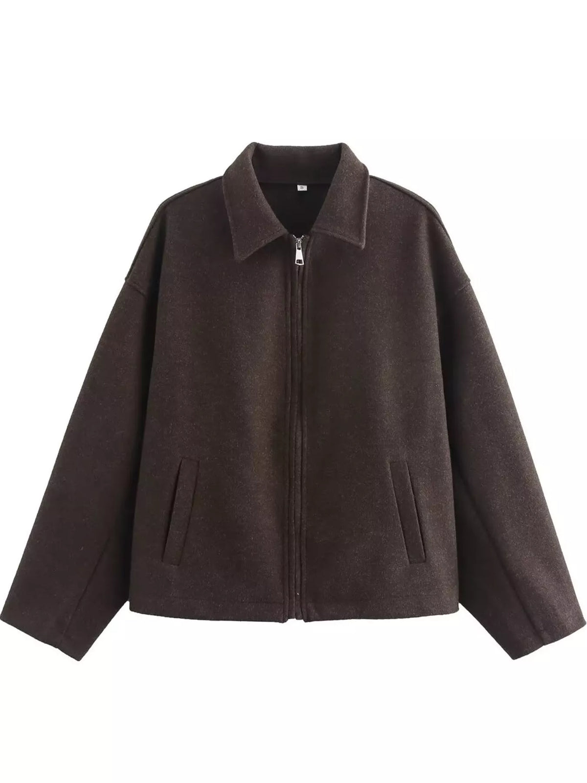 Cropped zip jacket, brown flat front
