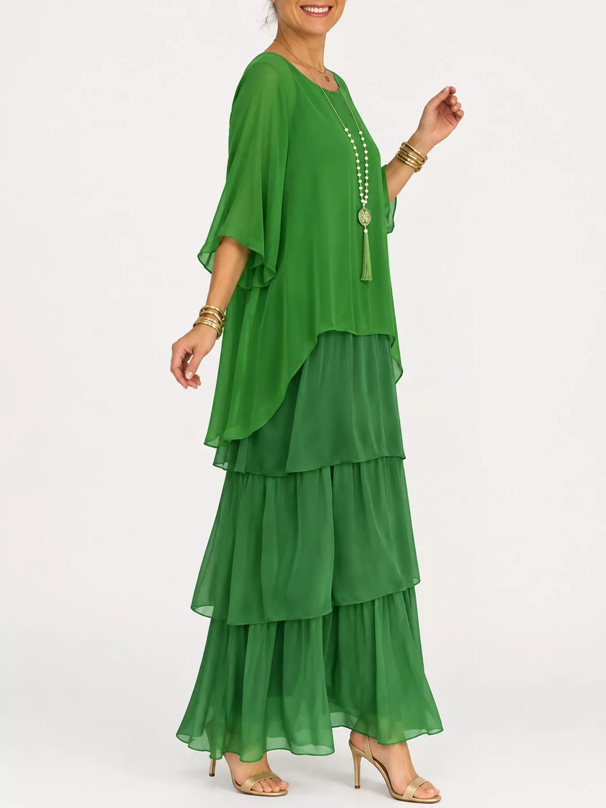 Layered maxi dress, green side