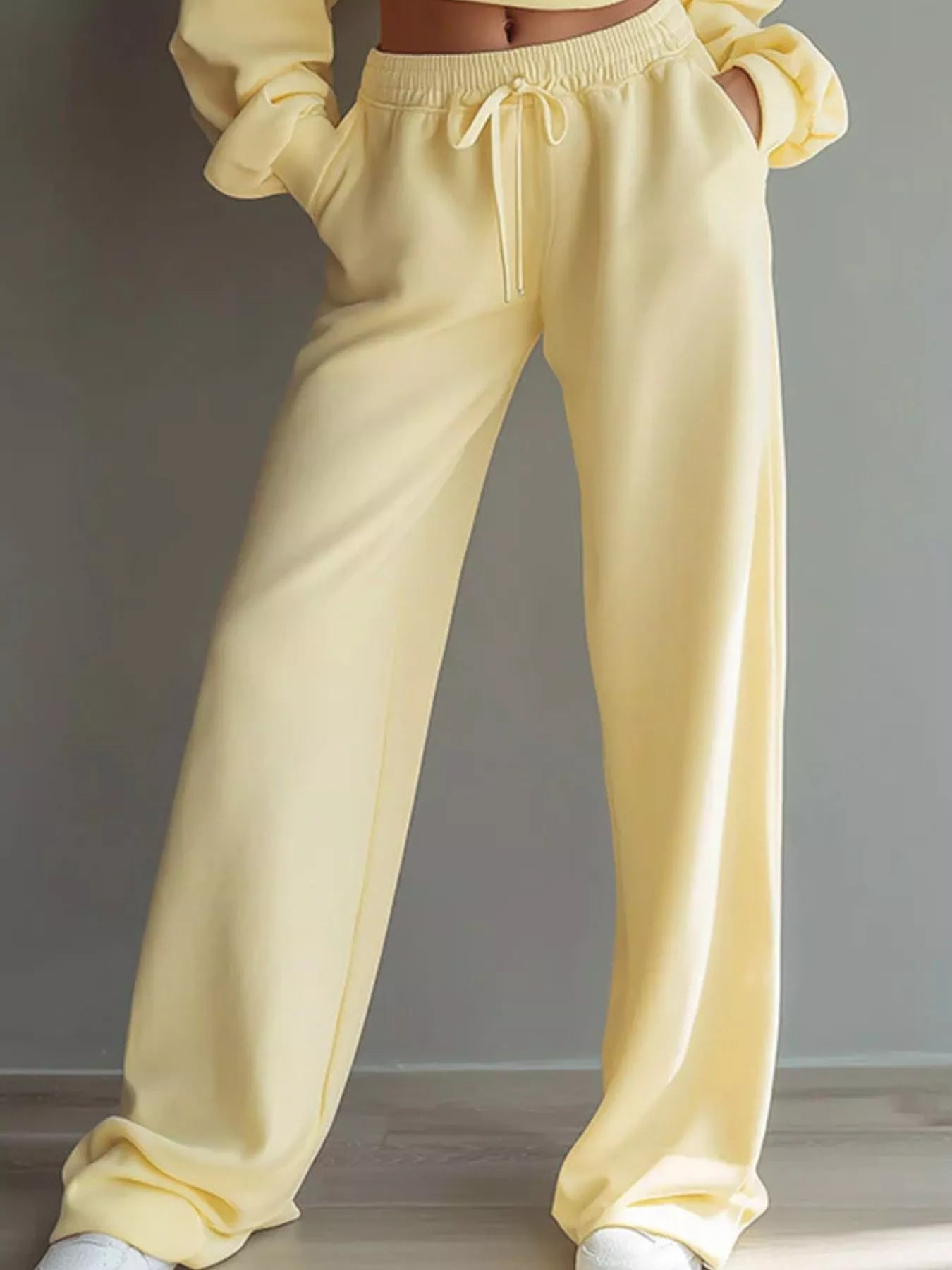 Trendsi Round Neck Cropped Sweatshirt and Wide-Leg Pants -