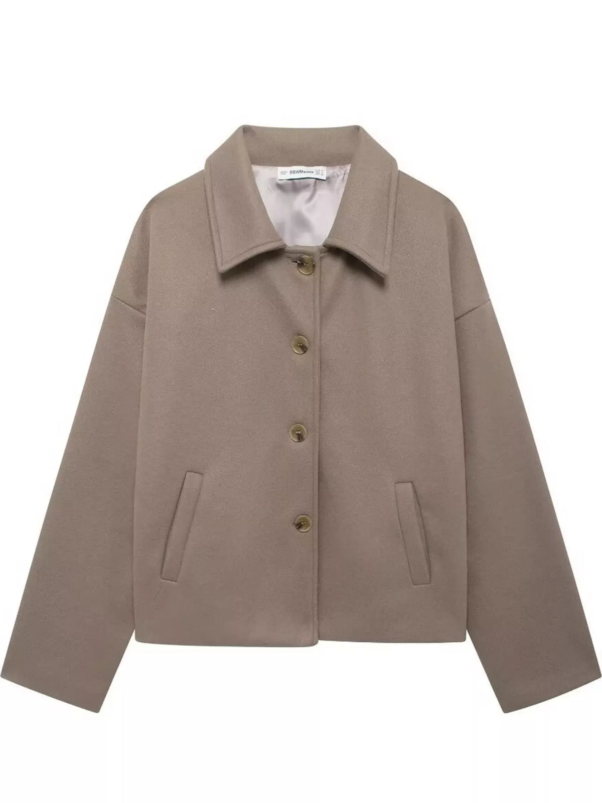 Button-up jacket, taupe flat front
