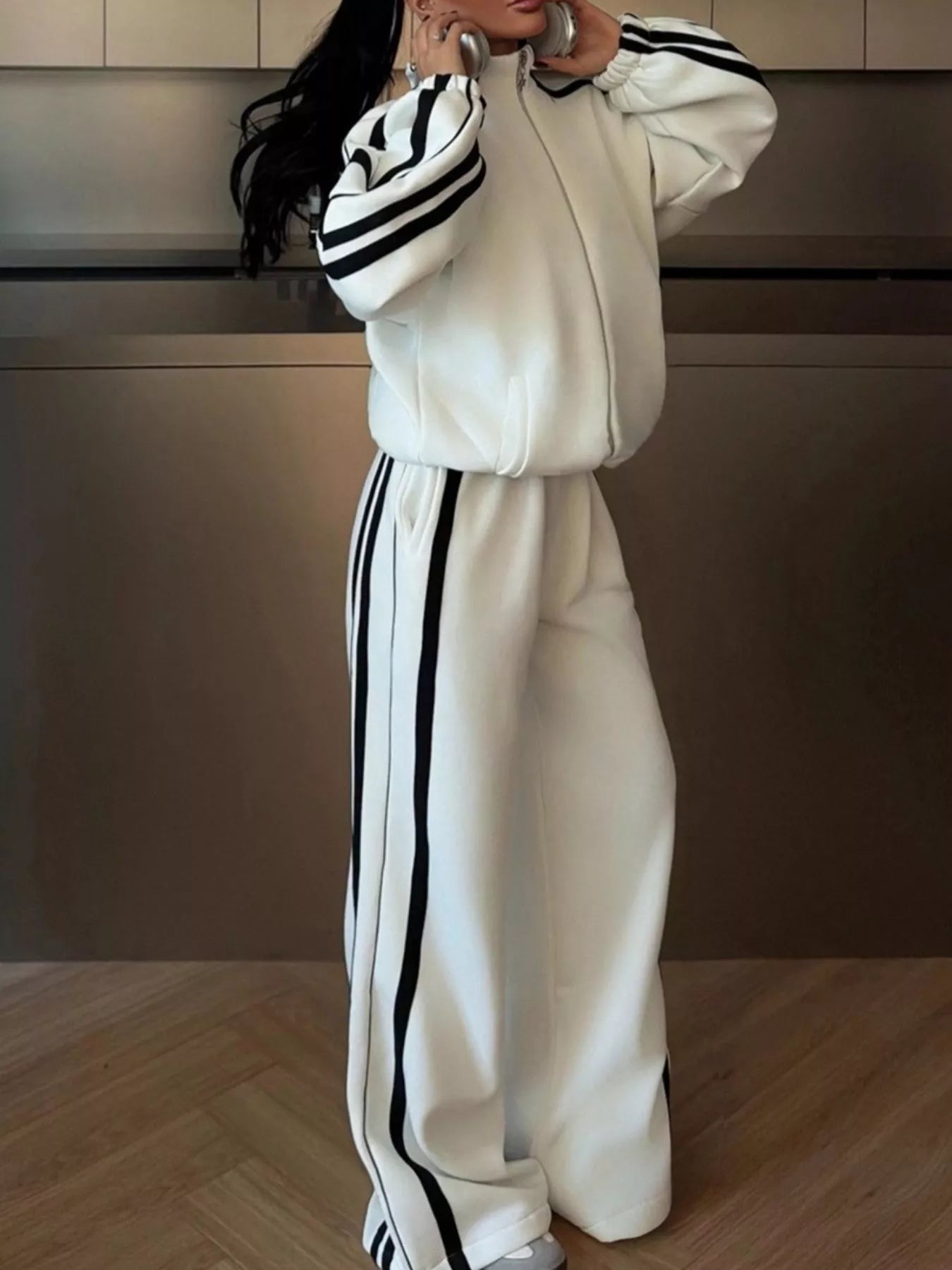 Trendsi Side Stripes Zip Up Top and Pants Set -
