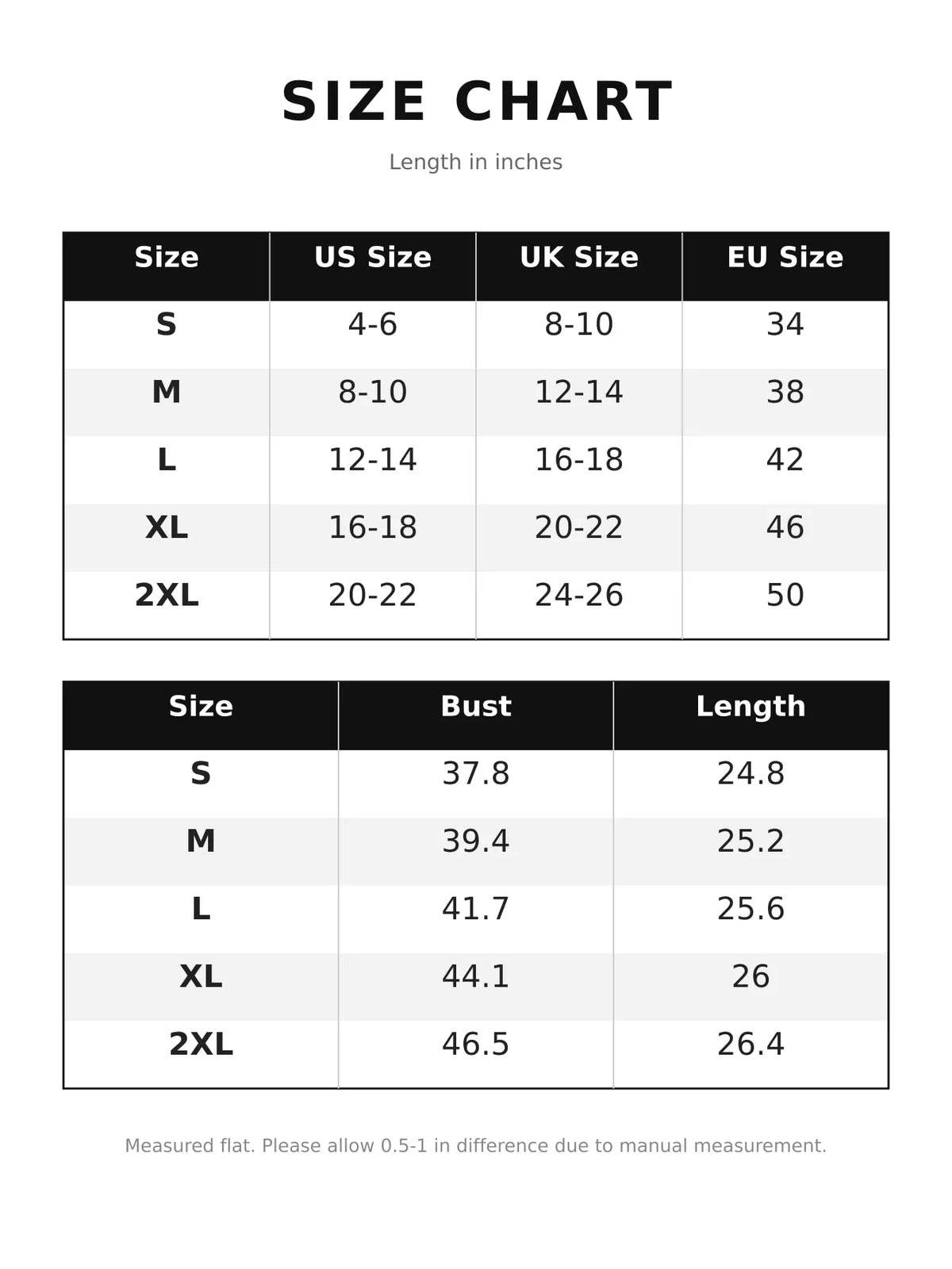 Size chart for women's notched slit short sleeve blouse