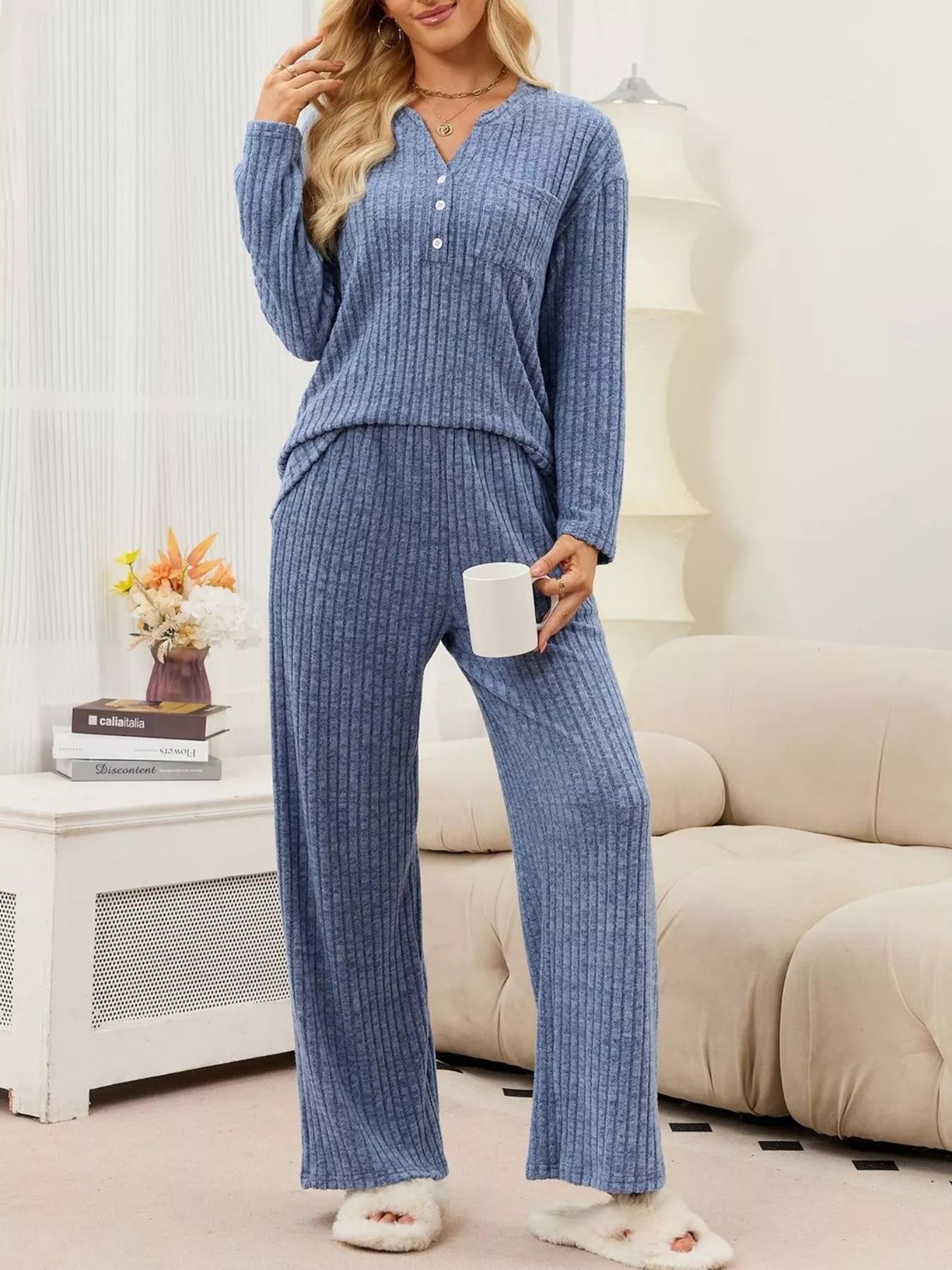 Trendsi Ribbed Knit Top and Wide-Leg Pants Set -