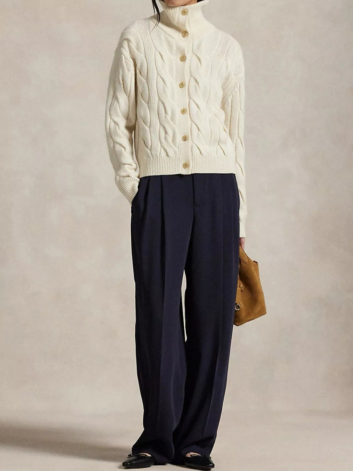 Cream cable knit button-up cardigan