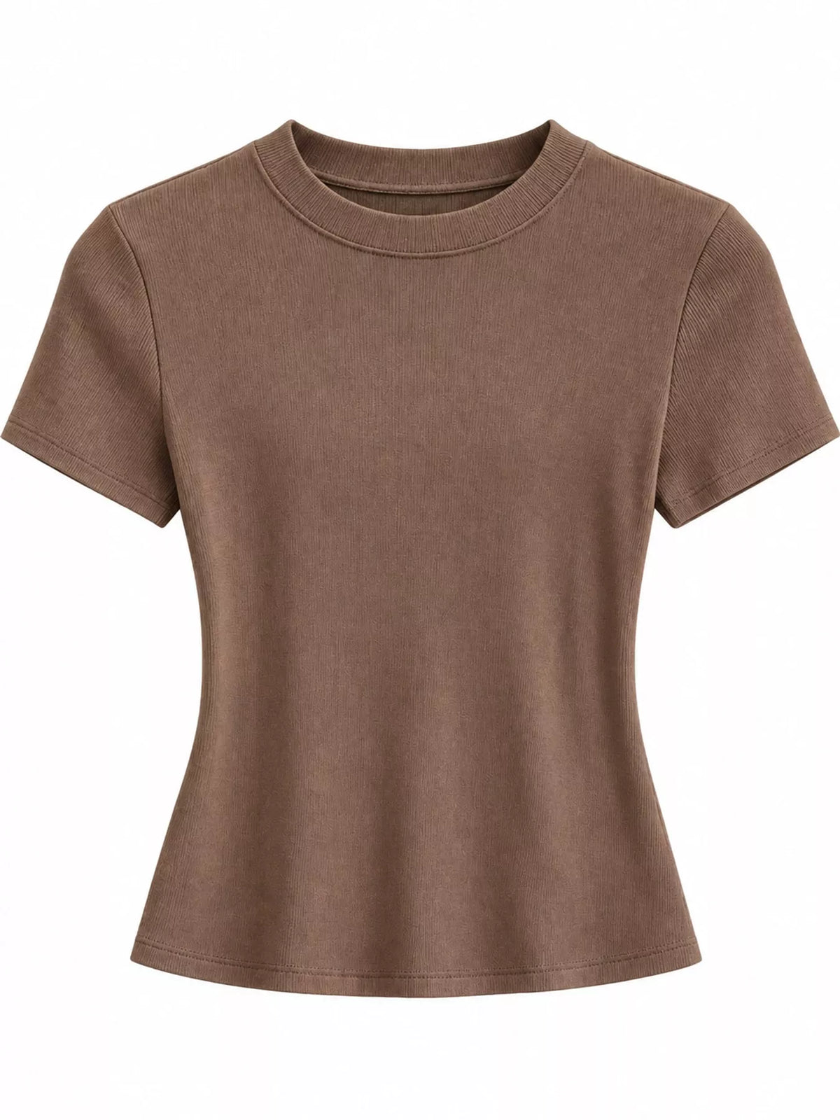 Brown slim-fit crew neck T-shirt, front view