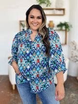 Trendsi Double Take Full Size Printed Balloon Sleeve Blouse - Shirts