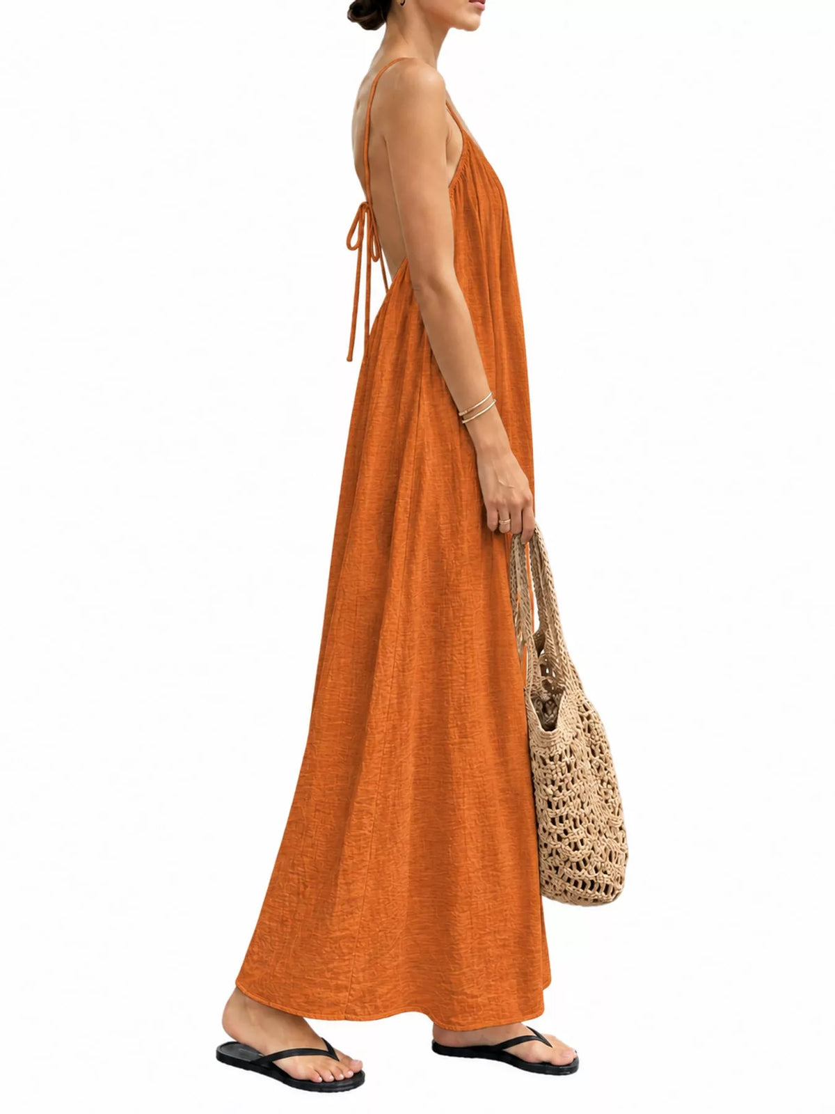 Backless Spaghetti Strap Maxi Dress — side view