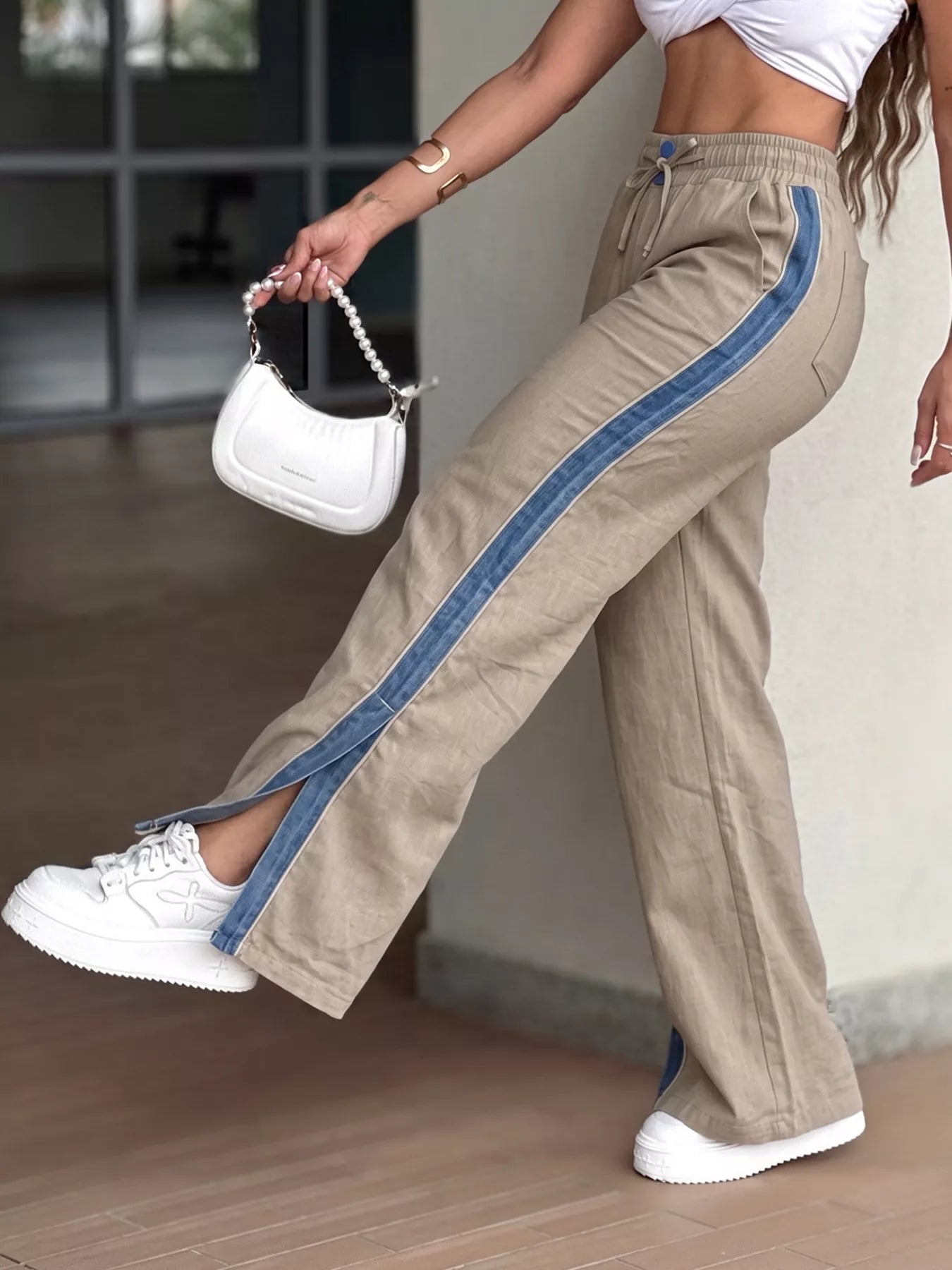Trendsi Contrast Side Panel Wide Leg Pants -