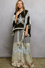 Trendsi POL Floral Star Patch Hooded Blouse with Lace Contrast Detail -