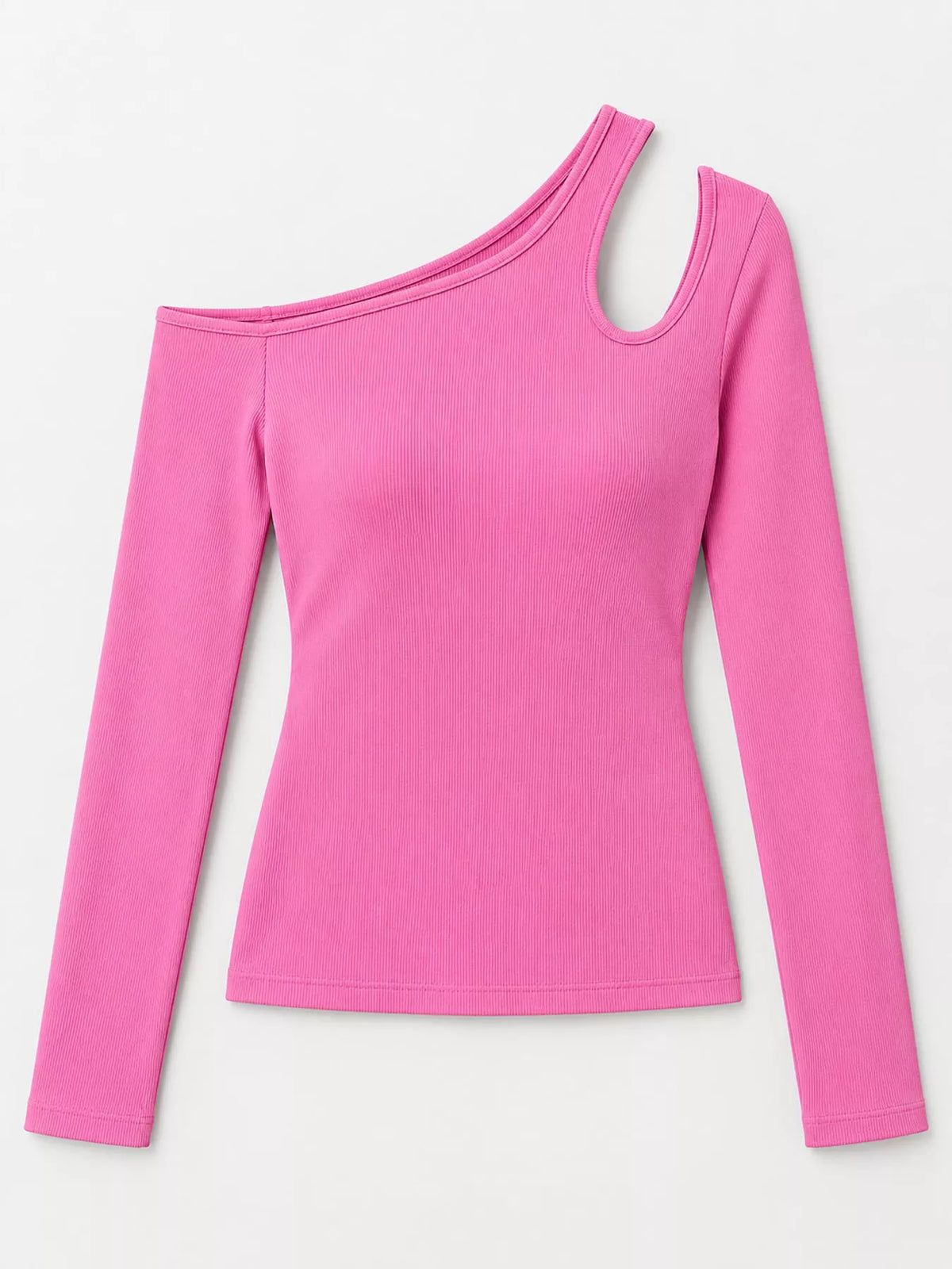 One-shoulder top, pink flat lay