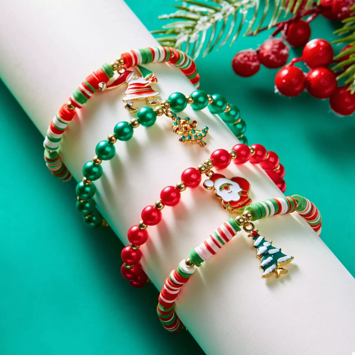 Trendsi Christmas Beaded Charm Bracelet -