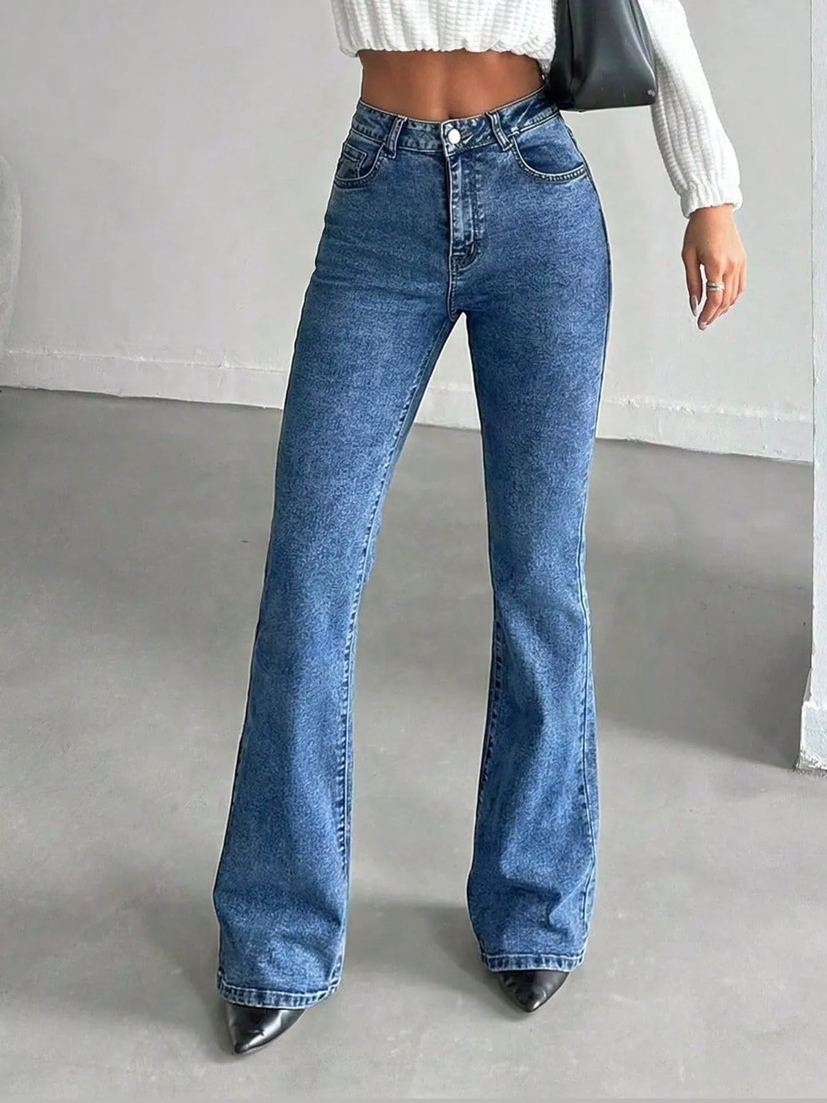 Light Blue high-waisted slim-fit flared jeans