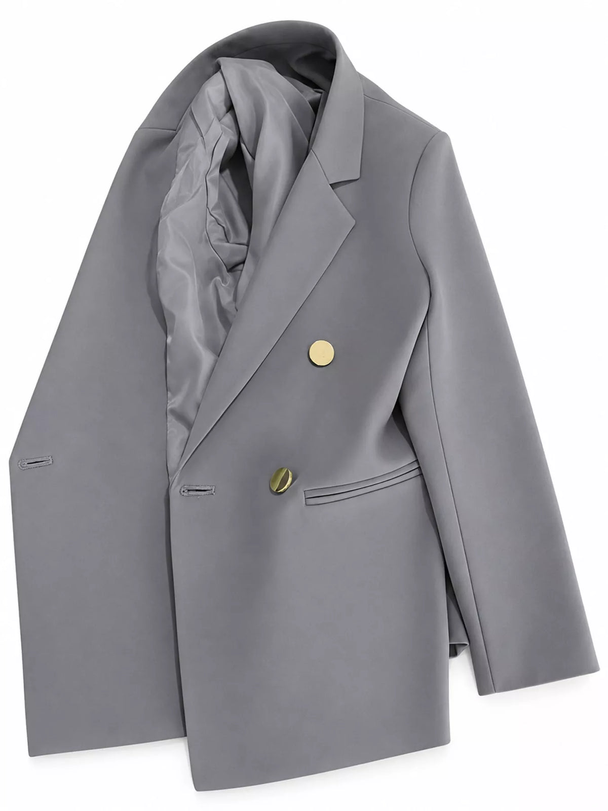 Gray double-breasted lapel collar blazer