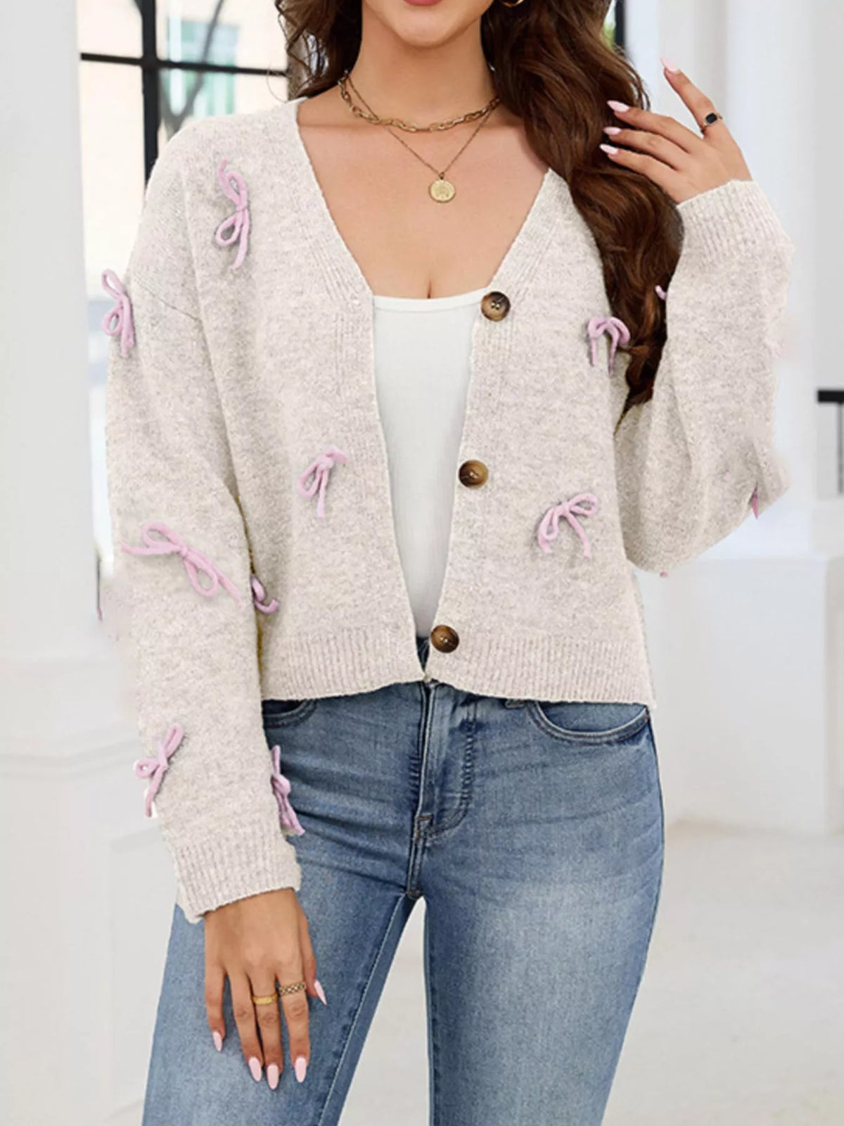Trendsi Bow Button Up Cardigan -