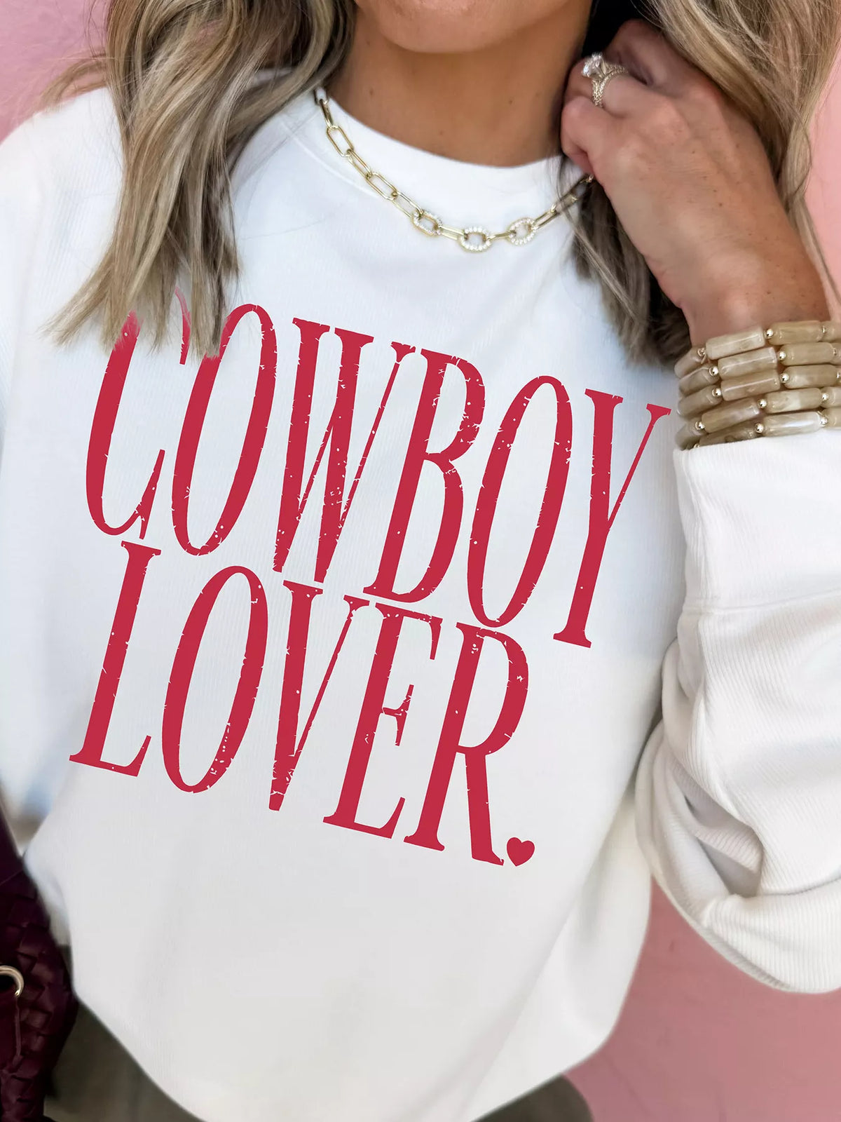 Cowboy Lover Graphic Crewneck Sweatshirt in white, front view