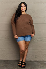 Trendsi Zenana Breezy Days Plus Size High Low Waffle Knit Sweater - Shirts