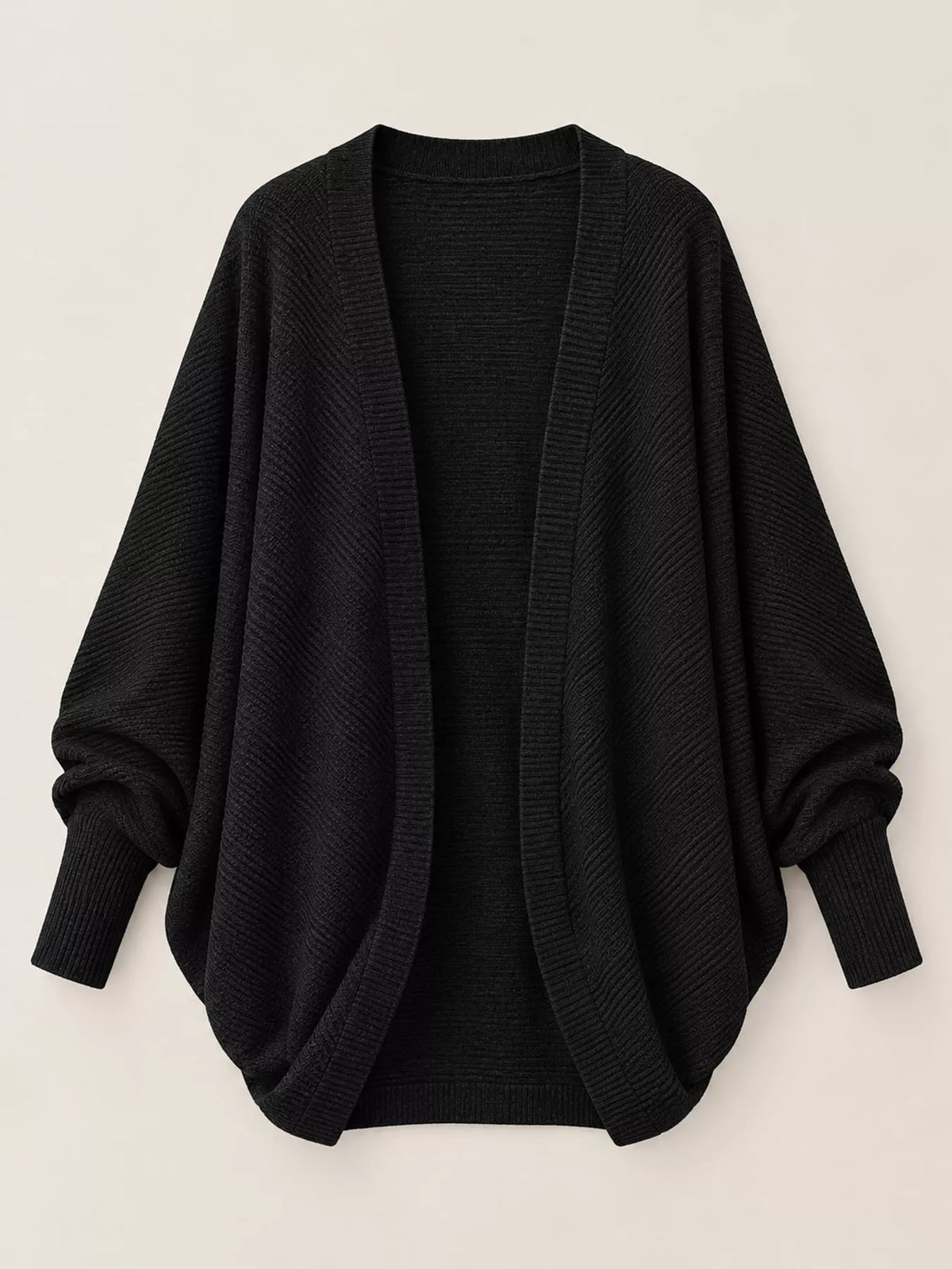 Black open-front batwing sleeve cardigan