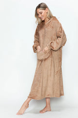 Trendsi Double Take Full Size Pocketed Hooded Midi Lounge Dress -