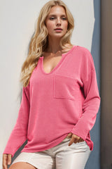 Trendsi Double Take Striped Notched Long Sleeve T-Shirt -