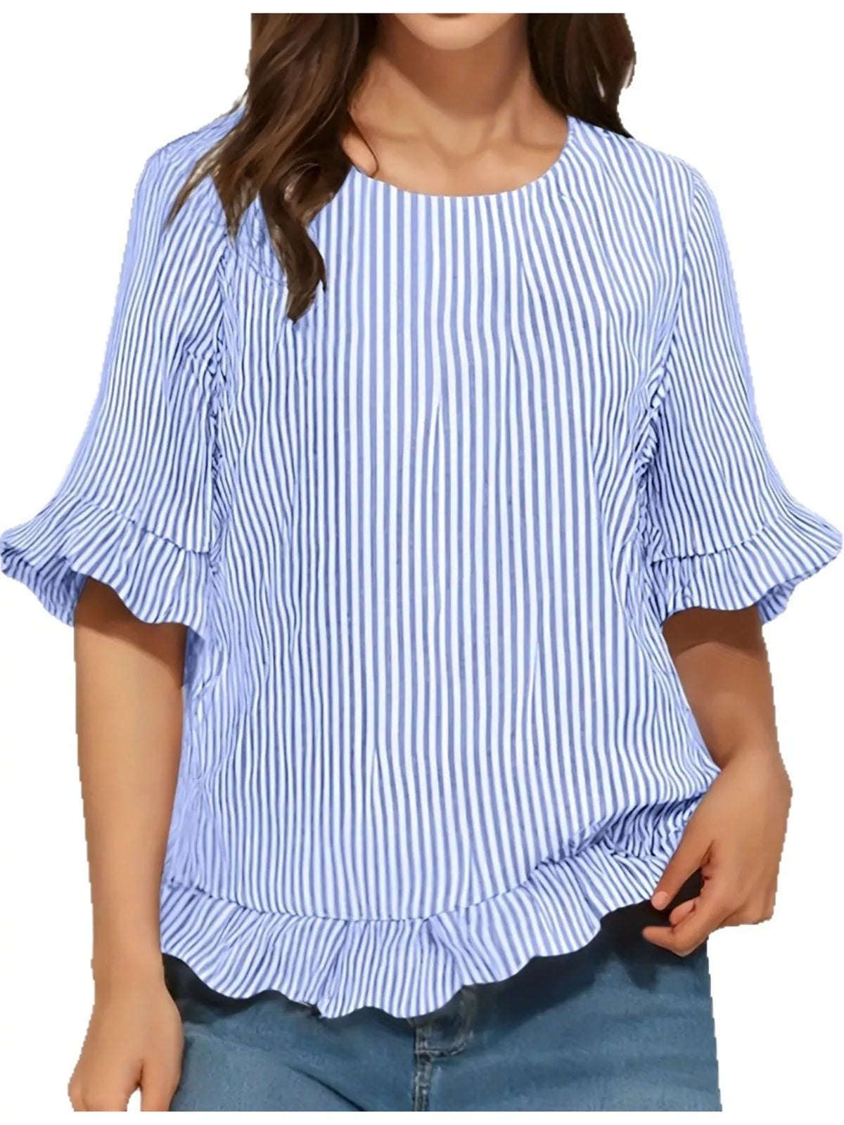 Ruffle Hem Short Sleeve Blouse — front view