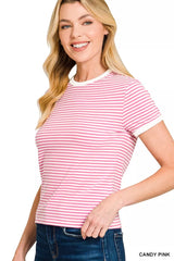 Trendsi Zenana Striped Contrast Trim Tee -