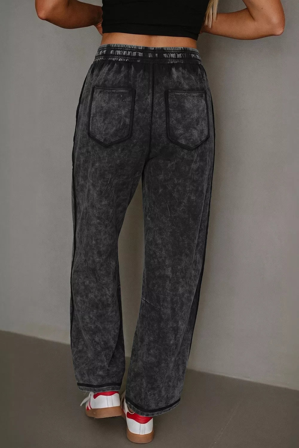 Trendsi Mineral Wash Raw Seam Drawstring Elastic Waist Barrel Pants -