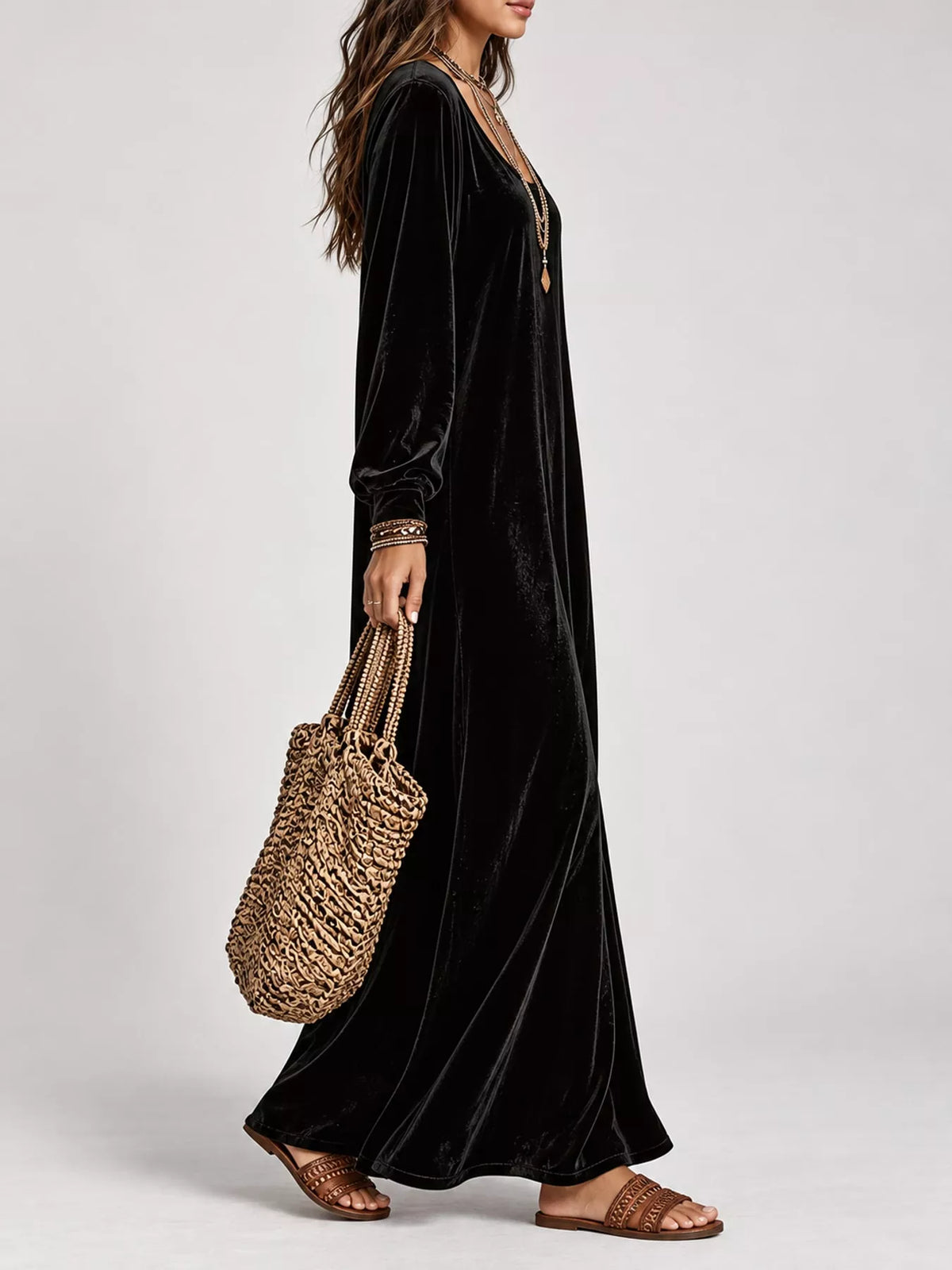 Velvet maxi dress, black side