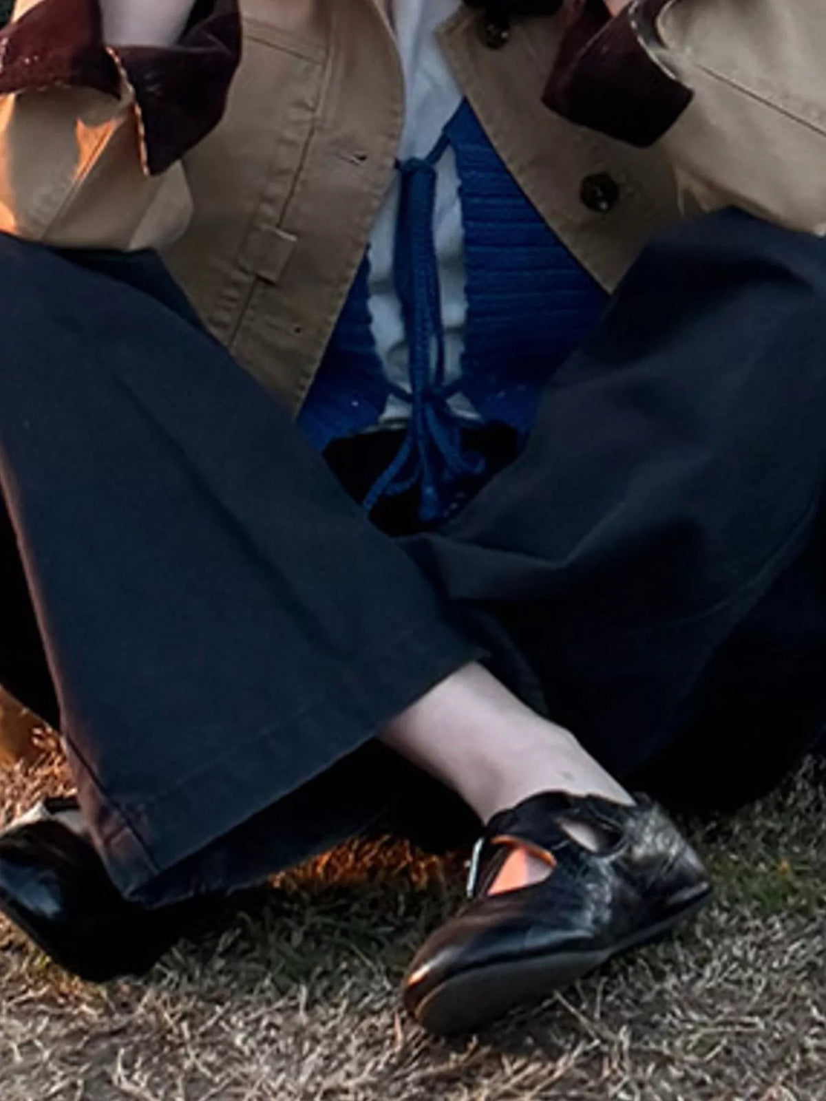 Cargo Wide-Leg Pants in navy blue