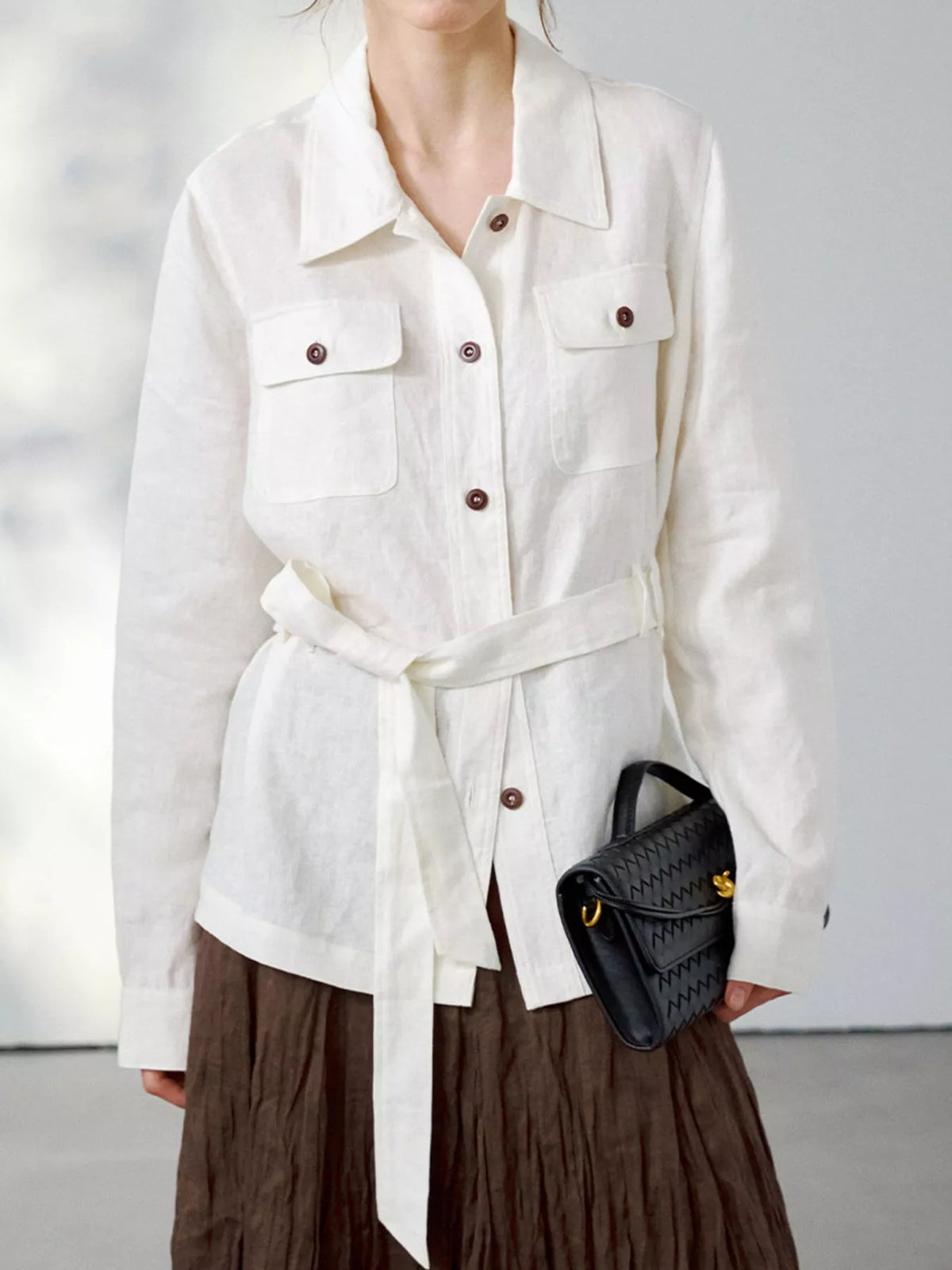 Belted shacket, white belted front