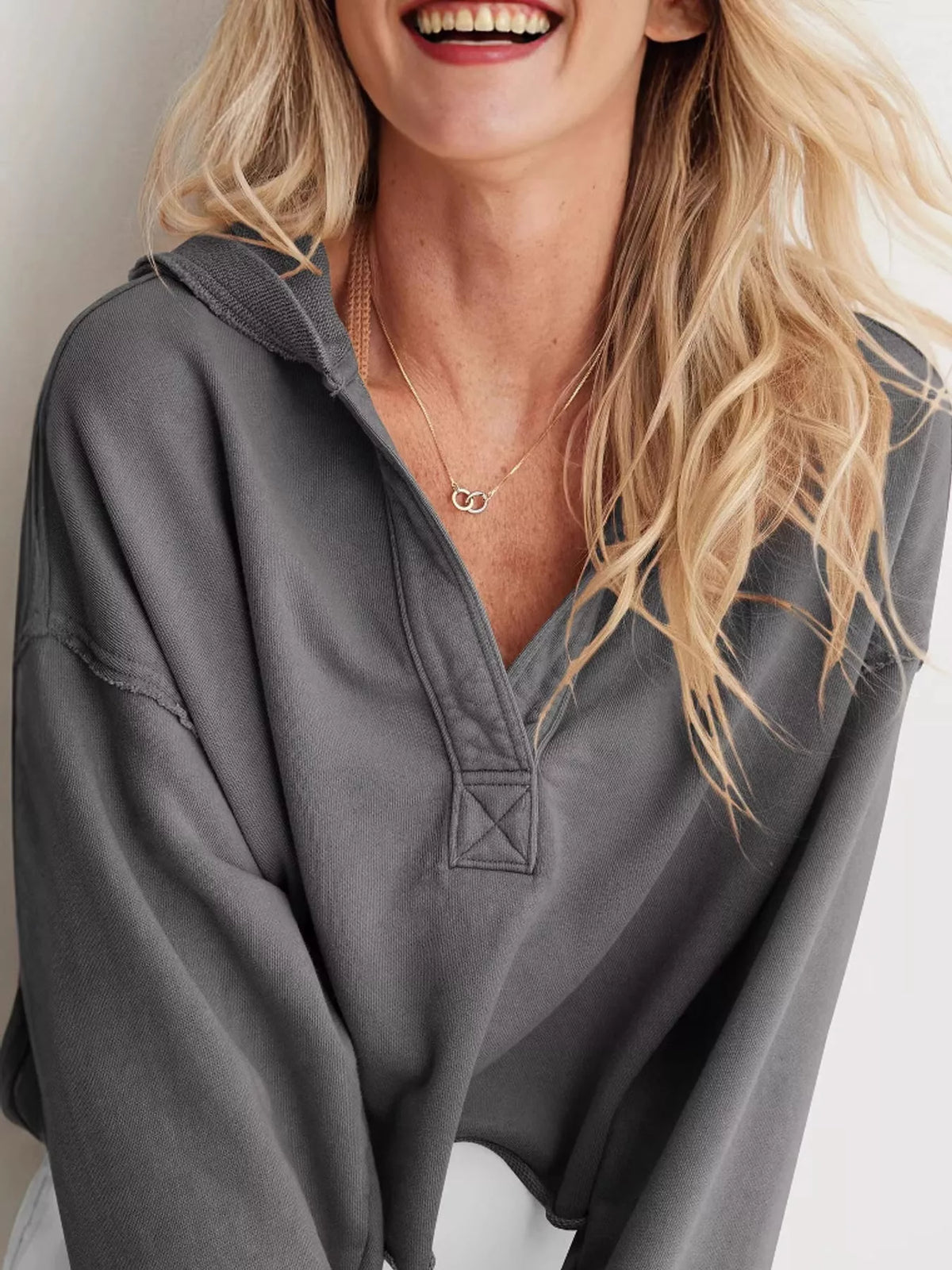 Gray dropped shoulder cropped hoodie