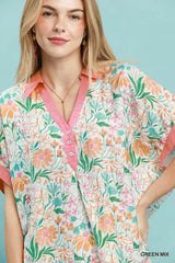 Trendsi Umgee Floral Print Oversized Top - Clothing Tops