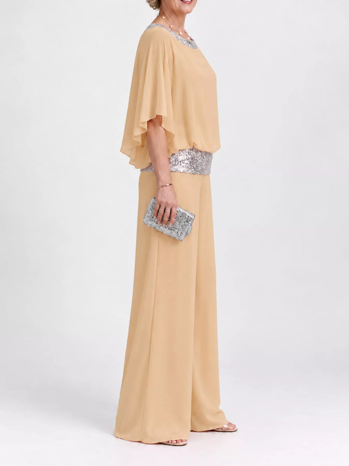 Chiffon Top and Wide-Leg Pants Set — side view