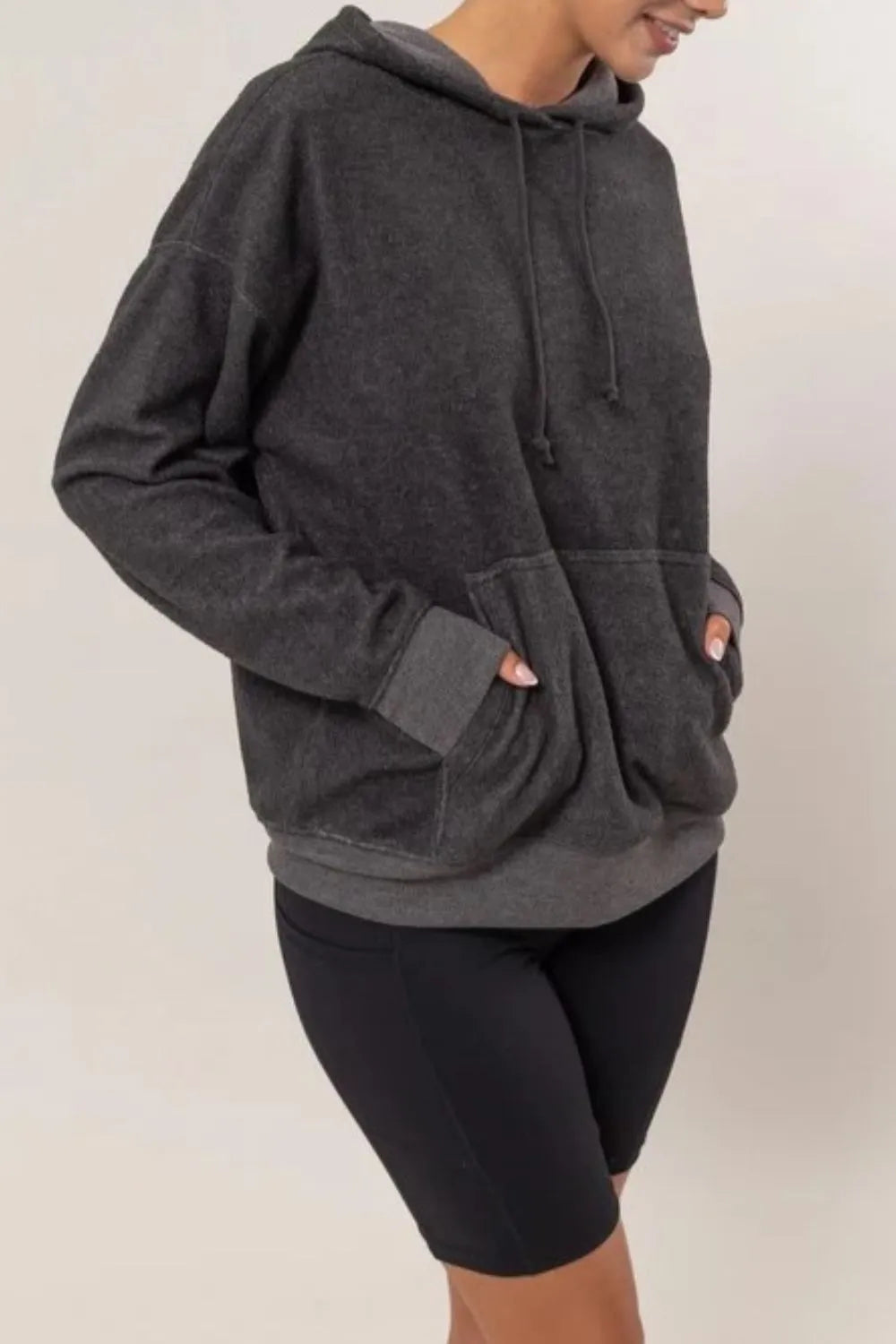 Brushed long-sleeve hoodie with kangaroo pocket