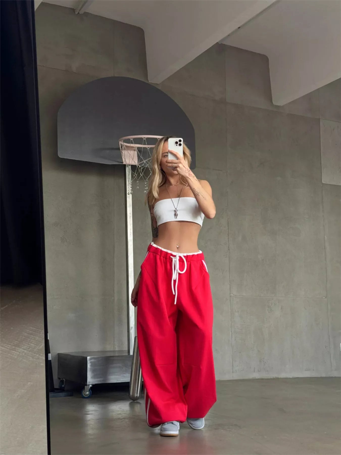 Trendsi Side Stripes High-Waisted Wide-Leg Sweatpants -