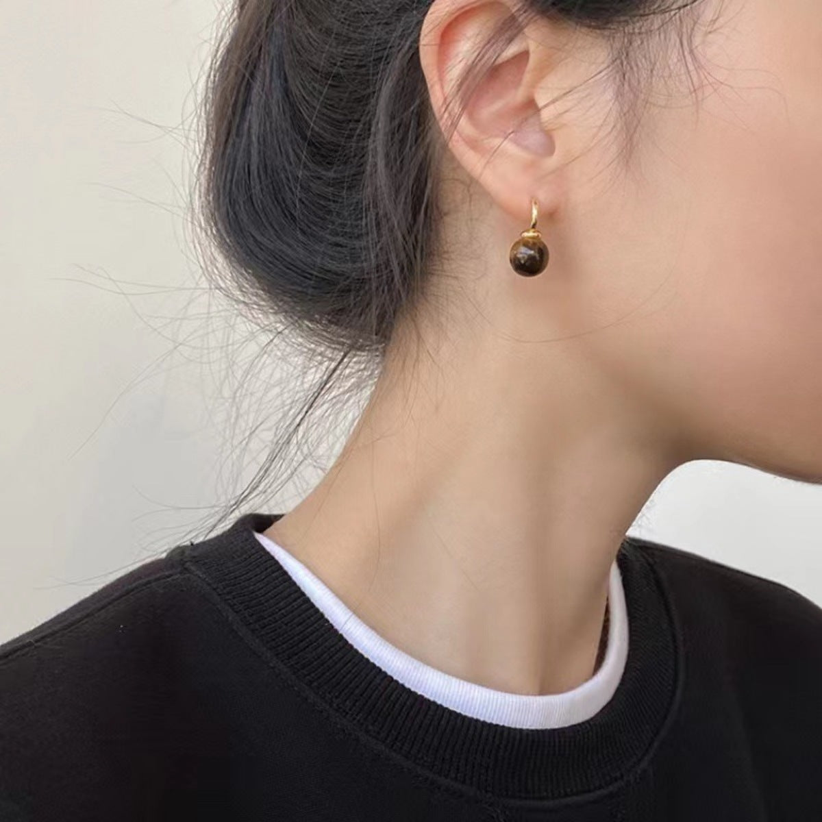 Trendsi Tiger Eye Ball Drop Earrings -