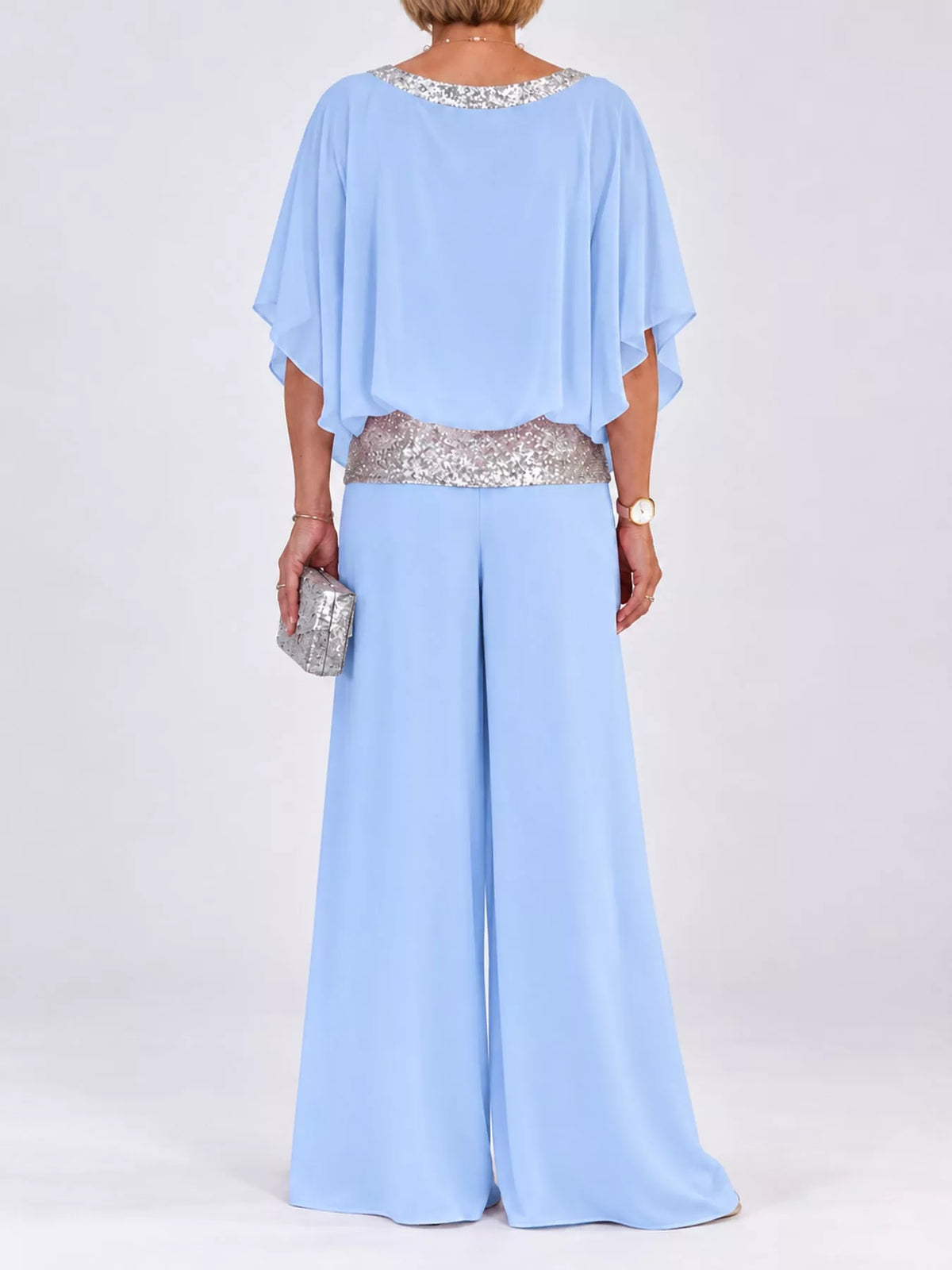 Chiffon Top and Wide-Leg Pants Set — back view