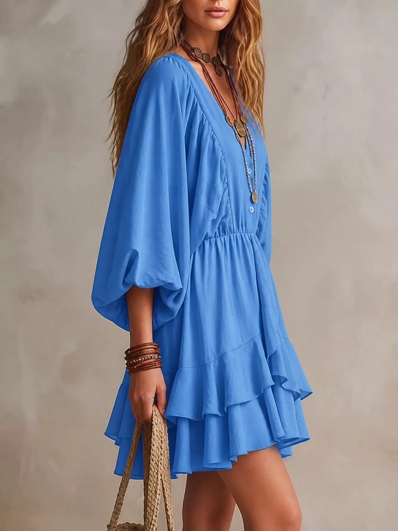 Trendsi Ruffled Balloon Sleeve Mini Dress -