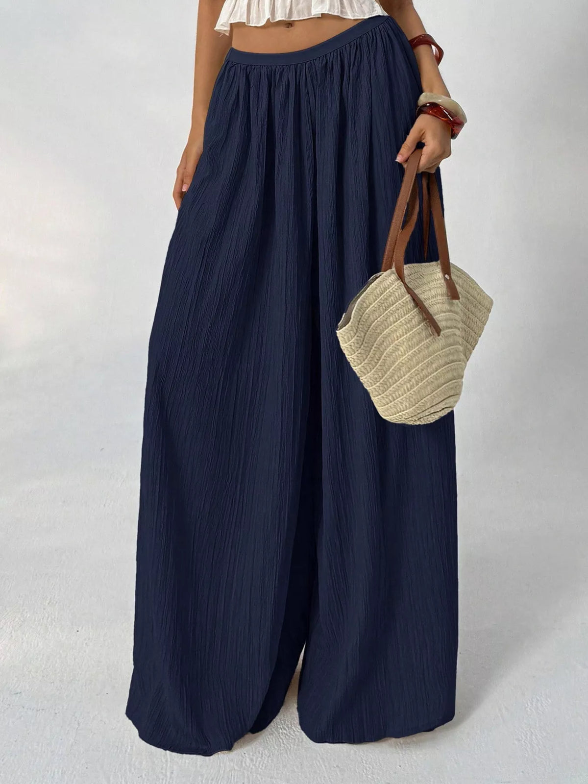 High-Waisted Pleated Wide-Leg Trousers, front view