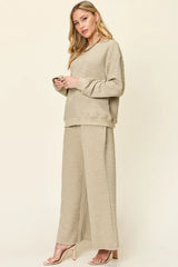 Trendsi Double Take Full Size Texture Long Sleeve Top and Pants Set -
