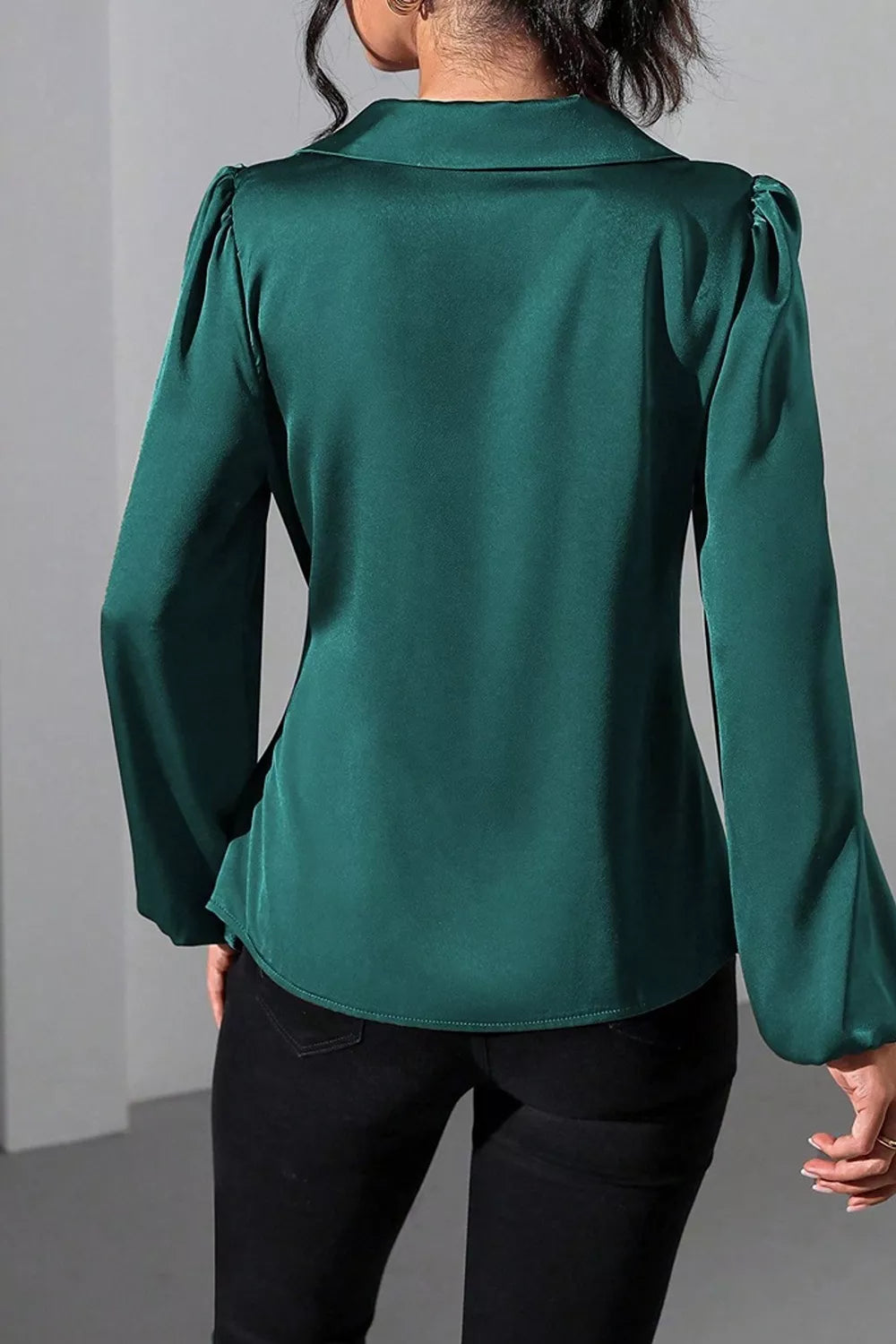 Trendsi Satin Tied Detail Long Sleeve Blouse -