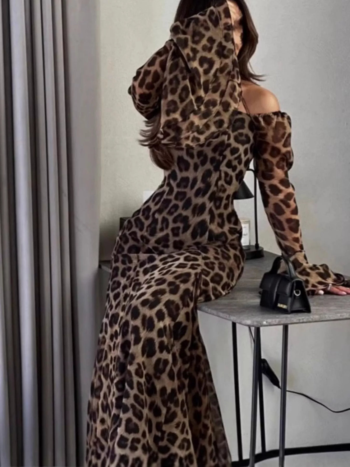 Off-Shoulder Leopard Print Maxi Dress — side view