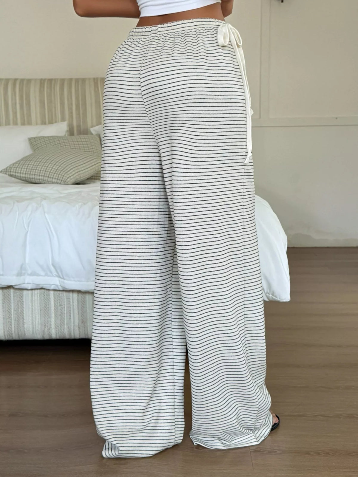 Striped Wide-Leg Pants in beige, back view