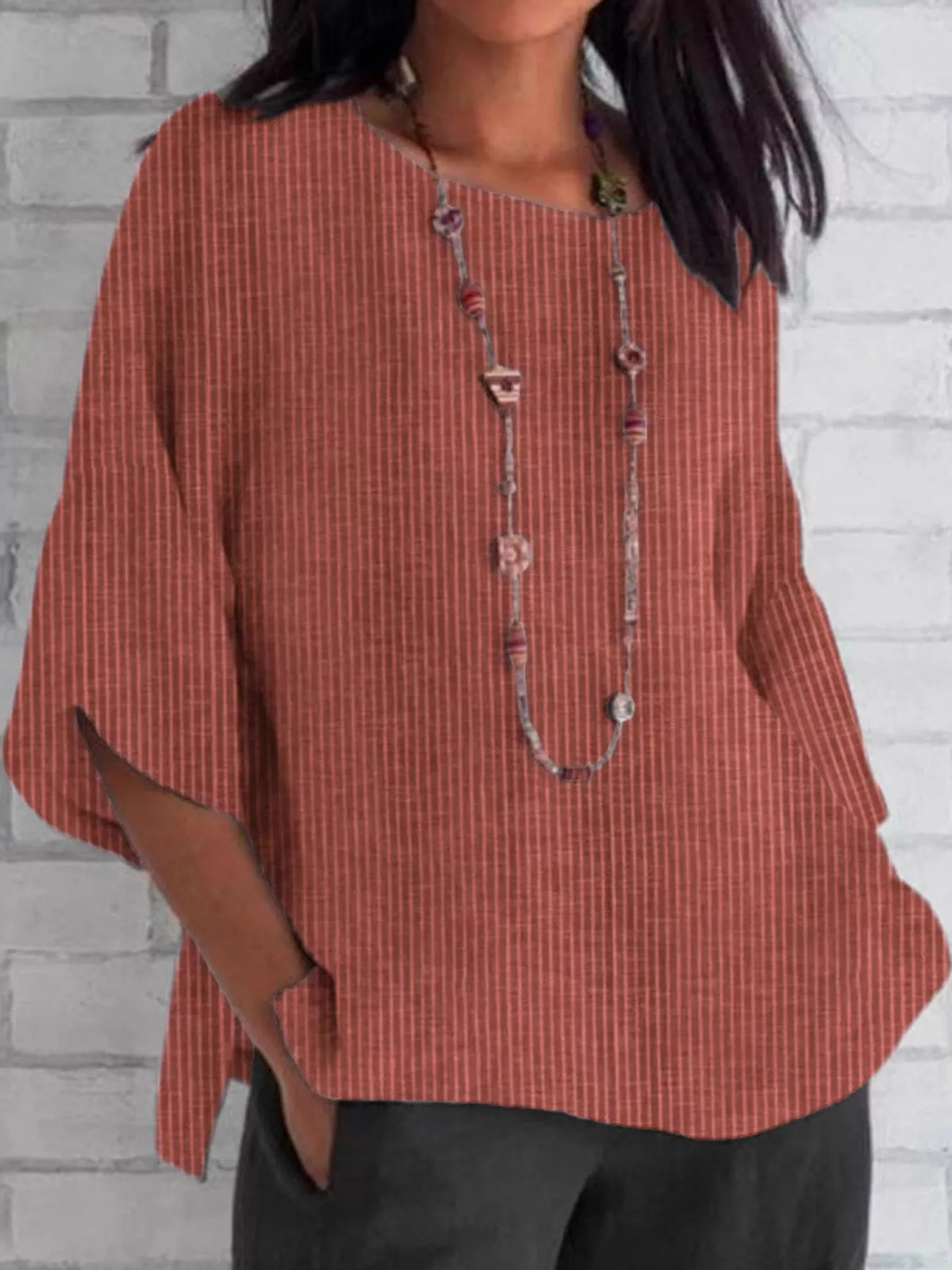 Rouge Pink Striped Loose-Fit Blouse, front view